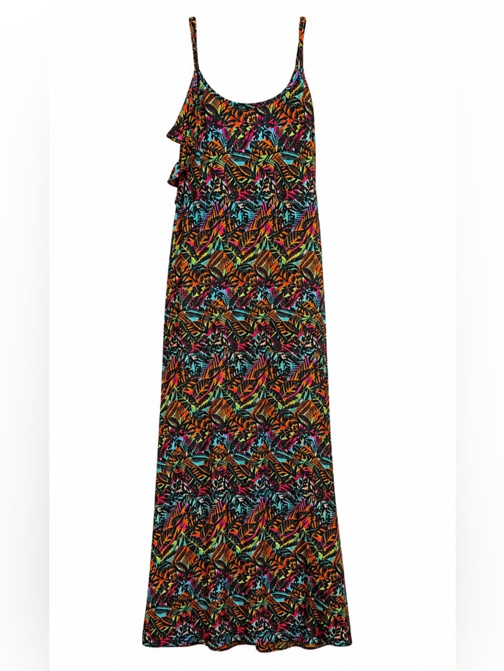 Magazine Women's Maxi Dress Medium Tropical Leaf Print Spaghetti Strap Sundress
